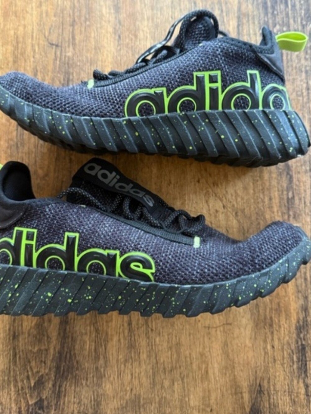 Adidas Kids Black & Neon Green Logo Sneakers